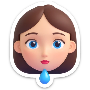 sad woman, round face, blue teardrop, simple features sticker