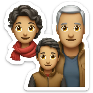 Father mother and son around a christmas tree sticker