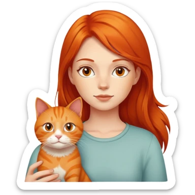 Chica peliroja con gata naranja  sticker