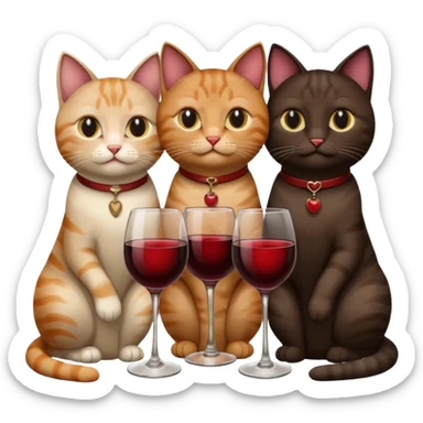 три кошки черная,коричневая,бежевая с бокалом вина sticker