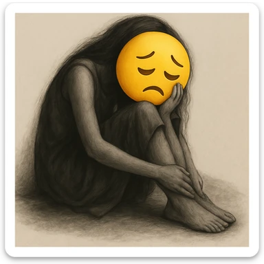 Replace the girl's face with a classic yellow emoji face, keeping the rest of the image and mood unchanged. The style should resemble a classic yellow emoji face. sticker