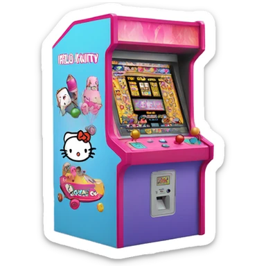 An arcade machine with hello kitty toys  sticker
