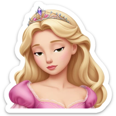 extremely simplified Aurora Sleeping Beauty, basic pink ball gown, simple blonde hair, absolute minimum details, slightly zoomed out view sticker