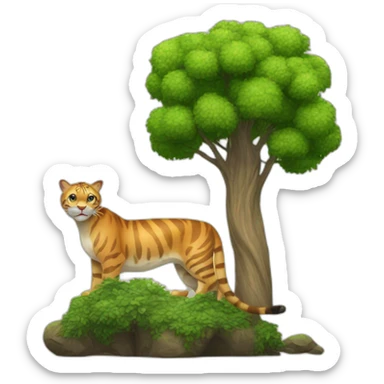 a big cat with a tree beside sticker