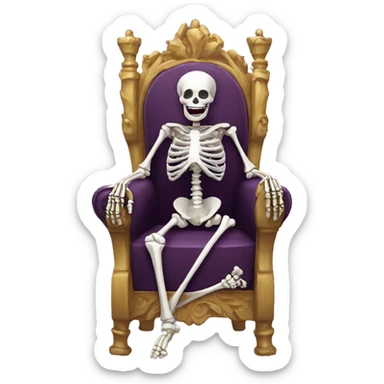 A laughing skeleton on a throne sticker