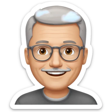 54 year old man, short shaved grey hair, full short shaved beard stuble, glasses sticker