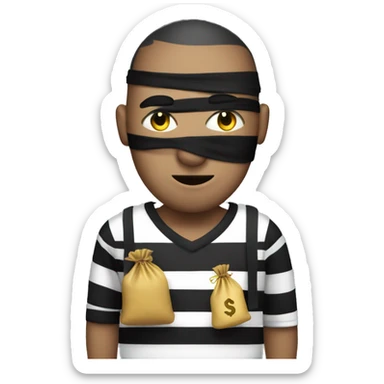 robber with eye mask striped shirt and money bag sticker