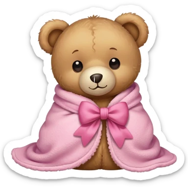 teddy bear in a cozy blanket with pink bow sticker