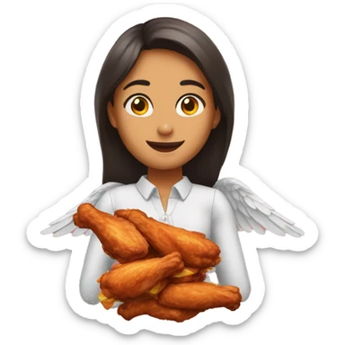 a girl flying with two bbq chicken wings on her back sticker
