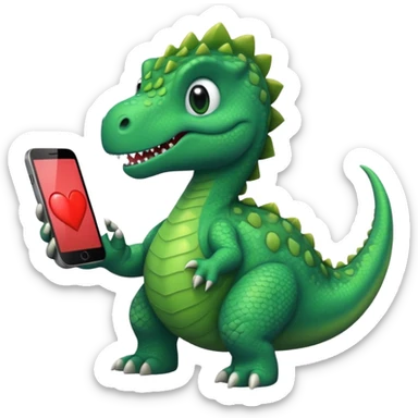 Dinosaur looking in phone witj heart eyes sticker