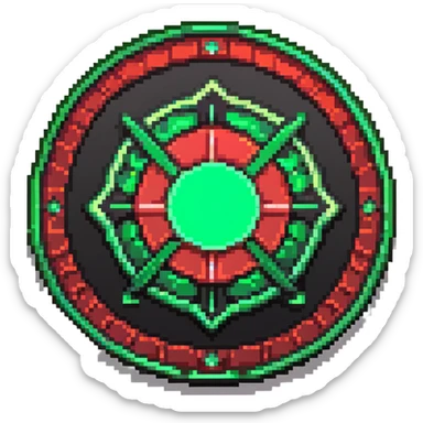 Member medallion with green to red gradient aura and pixel art details sticker