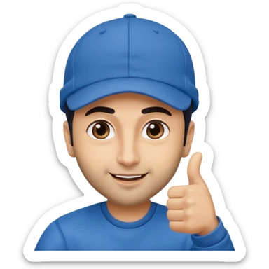 generate a pretty bratz emoji of ranbir kapoor wearing a blue cap and doing a thums up sticker
