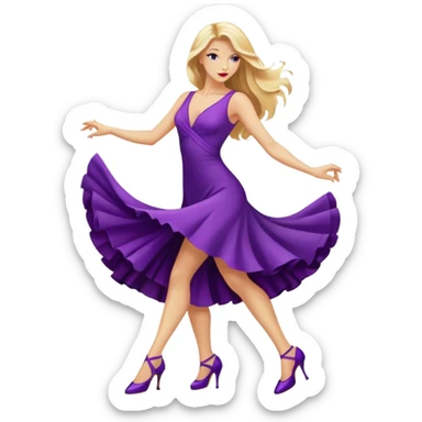 long blonde hair, dancing a tango in a purple dress and purple heels  sticker