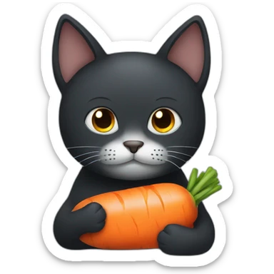 Sad dark cat holding carrot sticker
