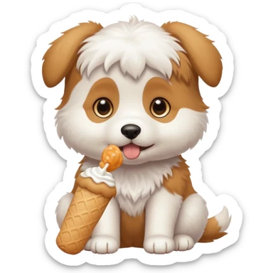 White, cute Puppy eating a treat sticker