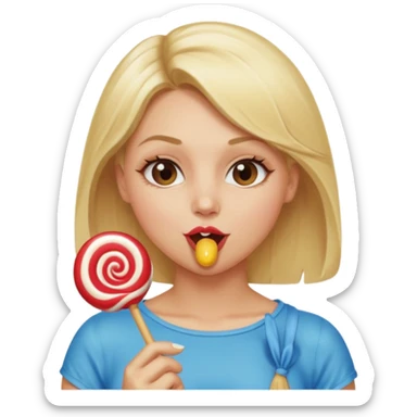 Blonde women with shoulders showing and actively licking a lollipop and no shirt just shoulders  sticker