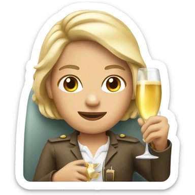 Passenger in first class with champagne sticker
