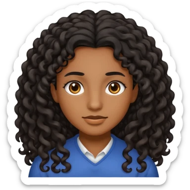 brown soft tone of skin, long curly black hair, brown eyes sticker