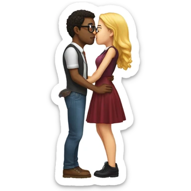 nerd with brow eyes and brown curly hair kissing his girlfriend leg sticker