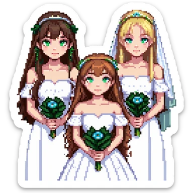 bachelorette party group of 4 girls, one with brown hair, blue eyes, fringe; two with brown hair; one bride with green eyes, blonde shoulder-length hair sticker