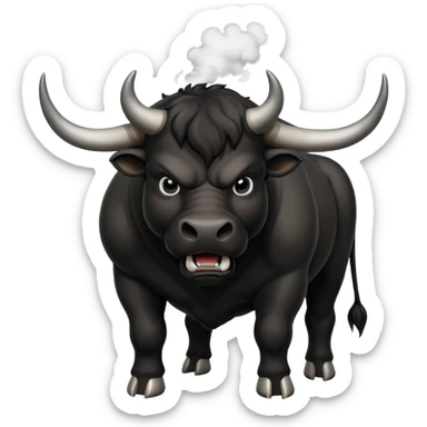 angry black bull pawing the ground with steam from nostrils sticker