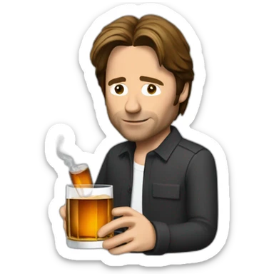 hank moody holds a glass of whisky and cigarettes sticker