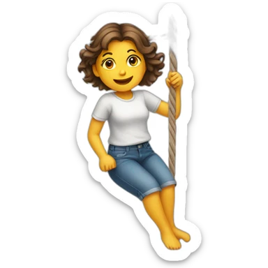 A girl hanging onto a string sticker