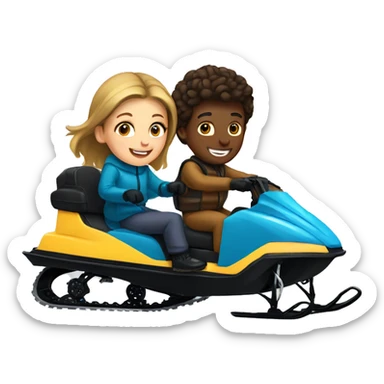 Boy and girl riding a snowmobile  sticker