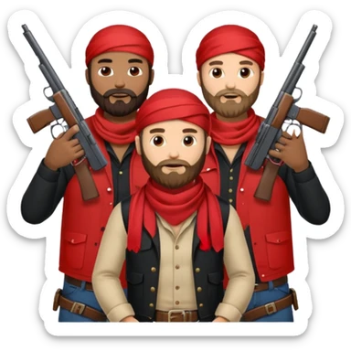 Blood gang members with beards and red, bandannas and guns￼ sticker