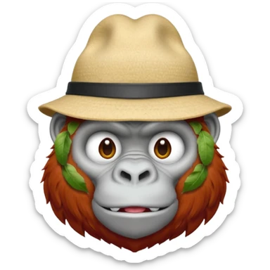 red haired gorilla head with white hat, apple style emoji, no text, facing slightly right sticker