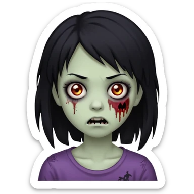 Girl, zombie, black hair, medium long, emo, shaggy, dark, spooky, creepy expression sticker