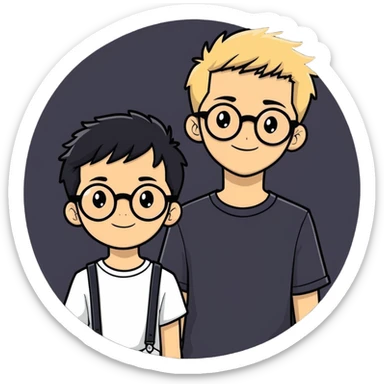 me a boy with braces and with blonde hair and black round glasses and my boyfriend with black hair sticker