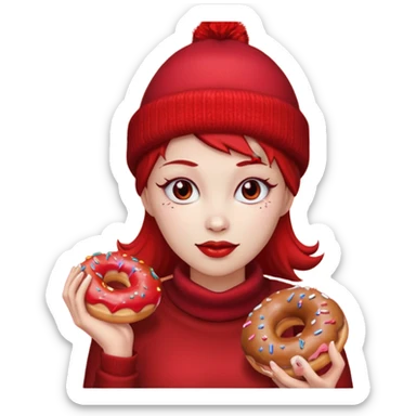 female devil wearing beanies holding donut sticker