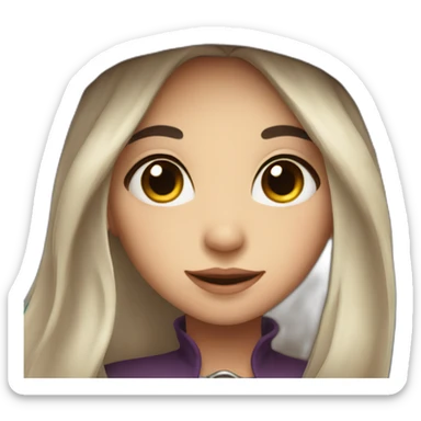 cute witch with long dark brow hair and hat sticker