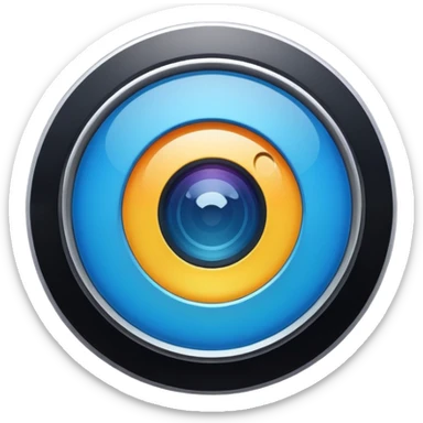 A round camera lens, apple emoji style, minimalist, with highlights, no faces, blue sticker