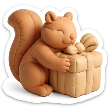 squirrel hugging a big gift box with bow, cushion style sticker