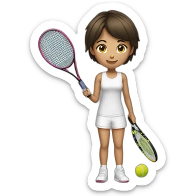 brunet short hair girl paying tennis sticker