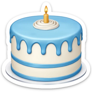 white cake with blue icing sticker