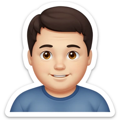 slightly chubby American boy, greasy dark hair, hazel eyes, acne, smiling sticker