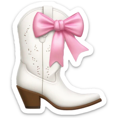 pointed toe white cowgirl boots with delicate pink bow tied on the side  sticker