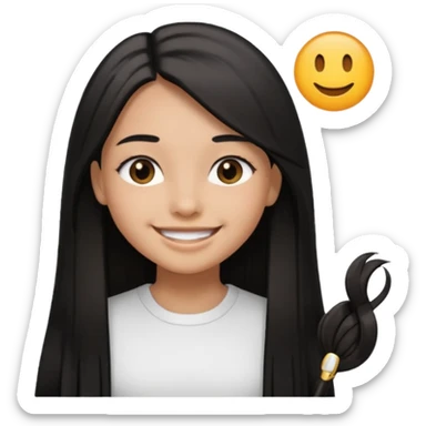 A girl in white with black long straight hair with hairclip and light brown skin sticker