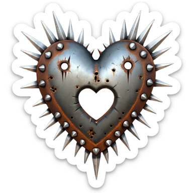 Metal heart pierced with spikes and nails, torture relic, dark gothic icon sticker
