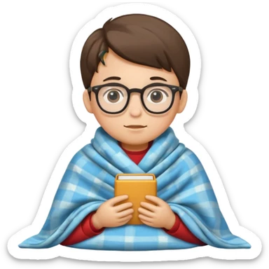 boy child with glasses with tucked blanket sticker