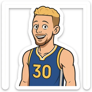 flat toon style Stephen Curry with blonde hair, no beard, basketball jersey sticker
