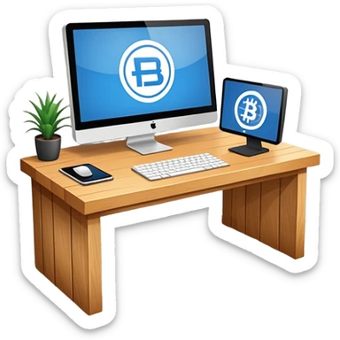 Mach mir einen schreibtisch mit einem bildschirm drauf wo mann einen Crypto chart sieht sticker