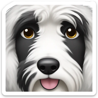 Very fluffy and full Half white half black old English sheepdog face where left half is white. EYE SECTION OF FACE SHOULD BE HALF AND HALF DOWN THE MIDDLE. YOU KEEP MESSING THIS UP! Read instructions carefully sticker