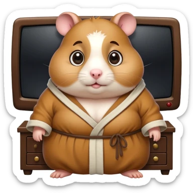 Funny cartoon-style fat hamster with big wide eyes watching tv at 3am sticker