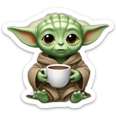 Bébé Yoda buvant un café sticker