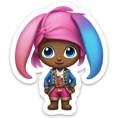 rainbow bunny with rainbow fishtail tail and big blue eyes wearing pink pirate clothes sticker