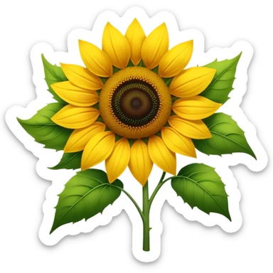 Cinematic Realistic Sunflower Emoji, Tall and bright, with a large, golden-yellow blossom facing the sun, its broad, textured petals surrounding a dark center. The sturdy green stalks and leaves frame the vibrant flower, while a gentle breeze causes the petals to sway. Soft glowing outline, capturing the essence of sunshine and warmth in a cheerful, towering sunflower! sticker